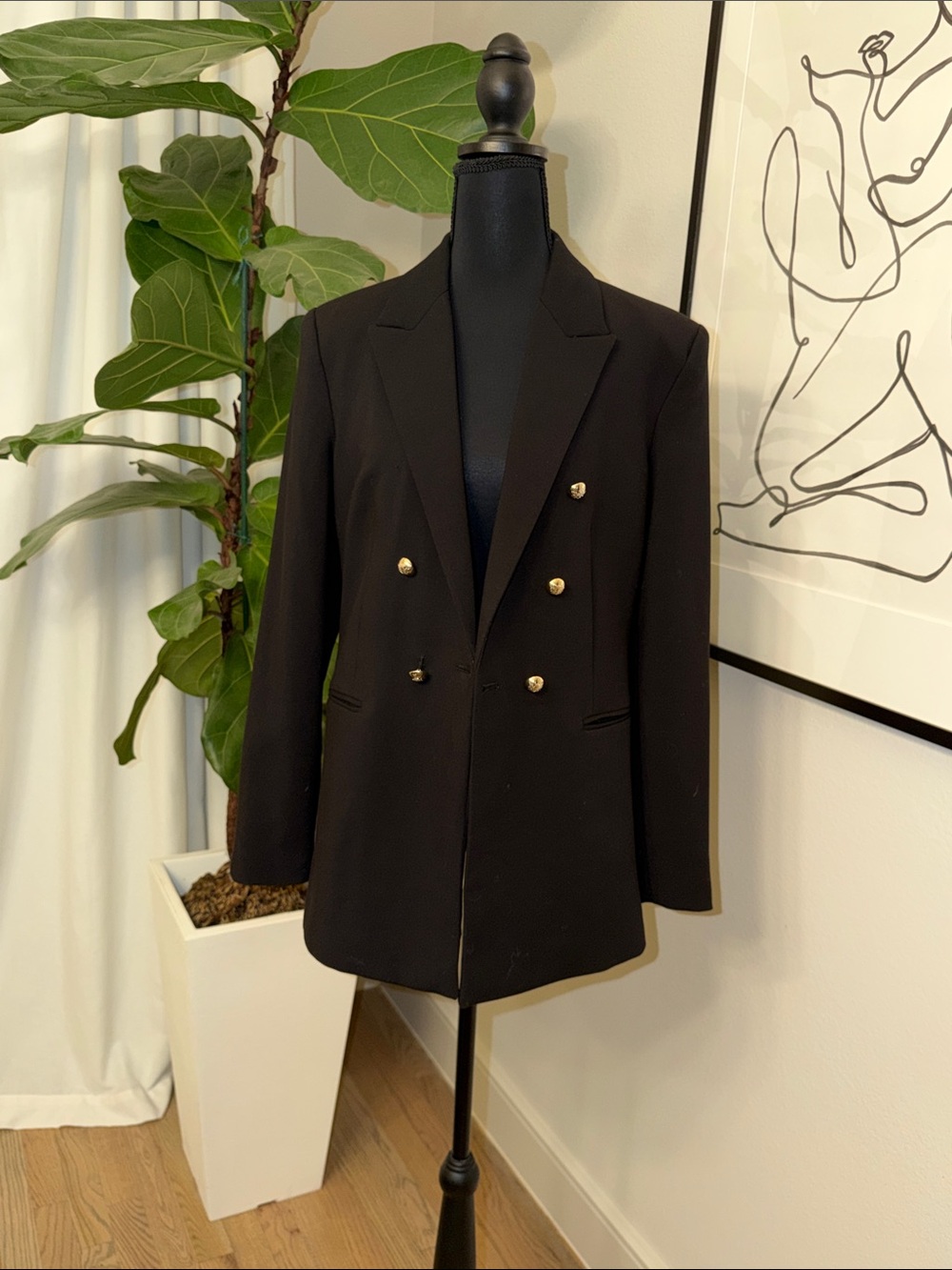 MNG Double-Breasted Black Women’s Blazer with Silver Buttons (Medium)